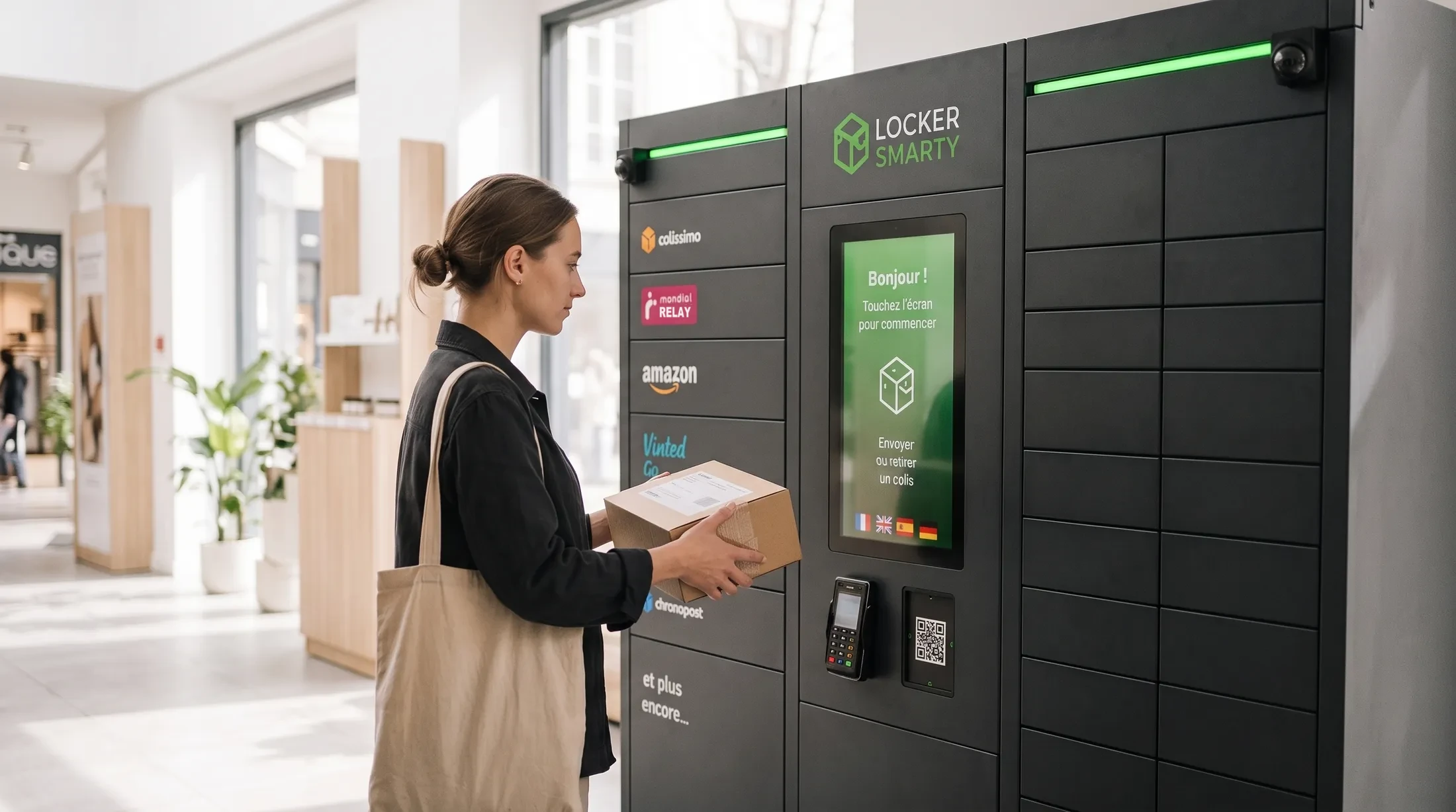 Une cliente dépose son colis dans un Locker Smarty