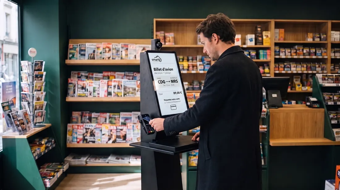 Un commerçant propose un service Smarty à son comptoir